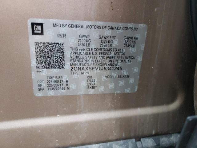 Продаж на аукціоні авто 2018 Chevrolet Equinox Lt, vin: 2GNAXSEV1J6341245, номер лоту: 36805683