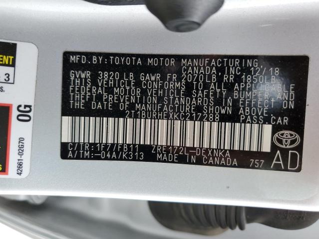 Продажа на аукционе авто 2019 Toyota Corolla L, vin: 2T1BURHEXKC217288, номер лота: 37242813