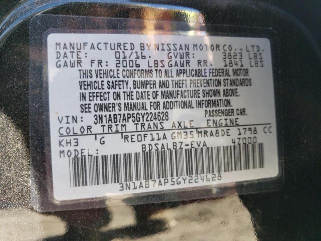 37245643 :رقم المزاد ، 3N1AB7AP5GY224628 vin ، 2016 Nissan Sentra S مزاد بيع