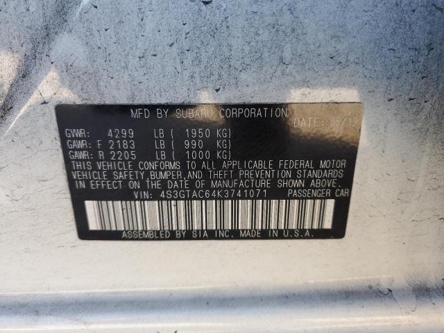 36965653 :رقم المزاد ، 4S3GTAC64K3741071 vin ، 2019 Subaru Impreza Premium مزاد بيع