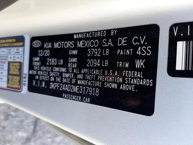 Aukcja sprzedaży 2021 Kia Forte Fe, vin: 3KPF24AD2ME317918, numer aukcji: 37386763