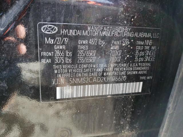 Aukcja sprzedaży 2019 Hyundai Santa Fe Se, vin: 5NMS2CAD2KH106670, numer aukcji: 36542623