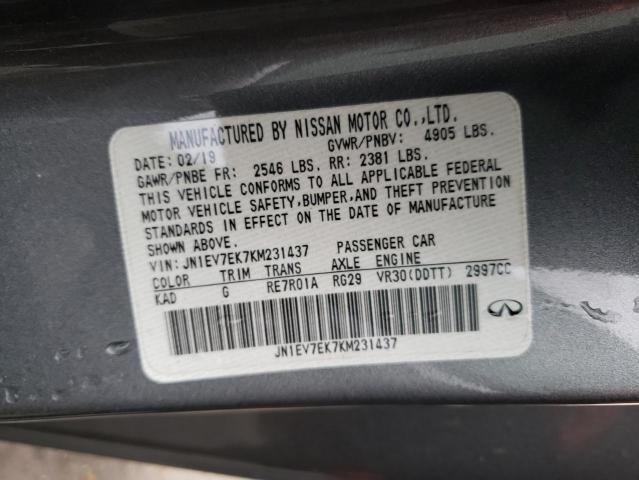 37623253 :رقم المزاد ، JN1EV7EK7KM231437 vin ، 2019 Infiniti Q60 Pure مزاد بيع