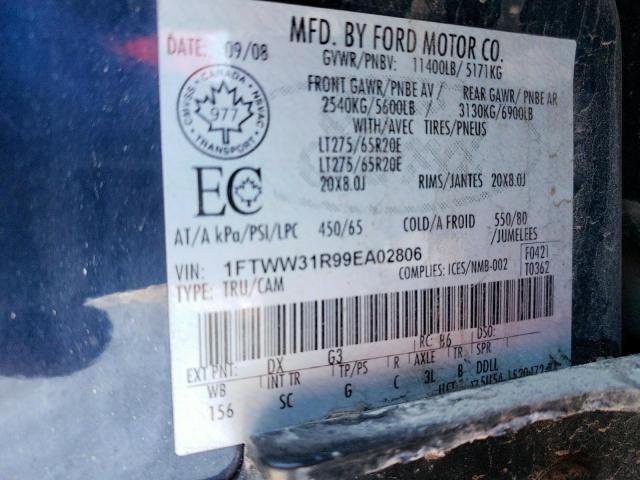37996783 :رقم المزاد ، 1FTWW31R99EA02806 vin ، 2009 Ford F350 Super Duty مزاد بيع