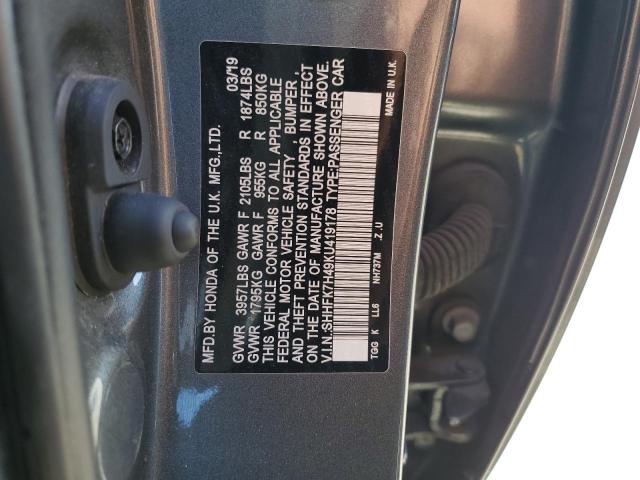 37862403 :رقم المزاد ، SHHFK7H49KU419178 vin ، 2019 Honda Civic Sport مزاد بيع