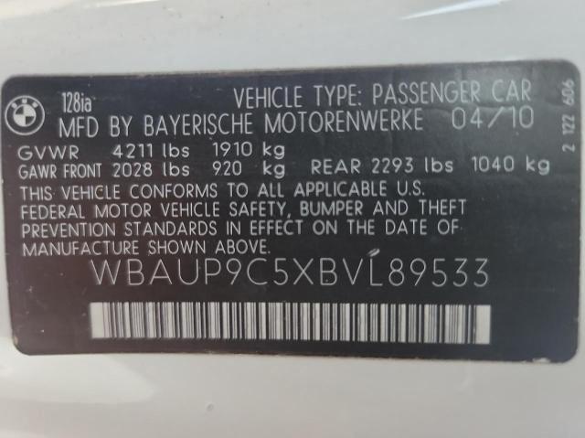 2011 Bmw 128 I მანქანა იყიდება აუქციონზე, vin: WBAUP9C5XBVL89533, აუქციონის ნომერი: 38046153