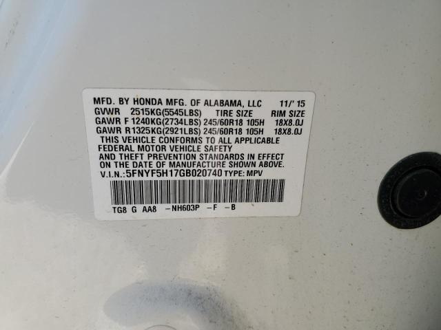 Продаж на аукціоні авто 2016 Honda Pilot Lx, vin: 5FNYF5H17GB020740, номер лоту: 38292993
