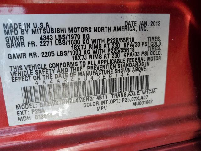 38565703 :رقم المزاد ، 4A4AR4AU4DE014617 vin ، 2013 Mitsubishi Outlander Sport Se مزاد بيع