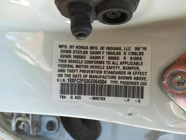 37847153 :رقم المزاد ، 19XFC2F53GE064504 vin ، 2016 Honda Civic Lx مزاد بيع