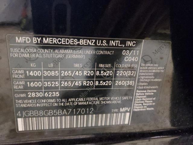 Продаж на аукціоні авто 2011 Mercedes-benz Ml 350 4matic, vin: 4JGBB8GB5BA717012, номер лоту: 38622223