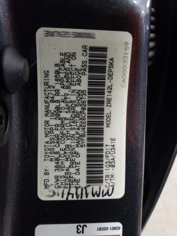 38582063 :رقم المزاد ، 5YFBU4EE6CP026735 vin ، 2012 Toyota Corolla Base مزاد بيع