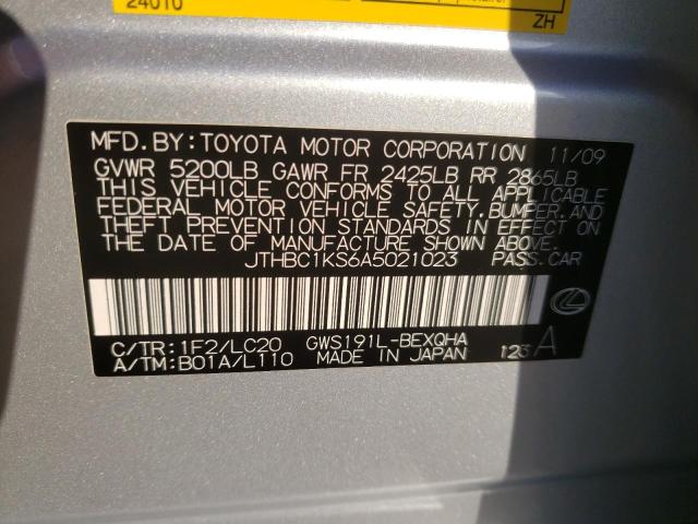 38310933 :رقم المزاد ، JTHBC1KS6A5021023 vin ، 2010 Lexus Gs 450h مزاد بيع