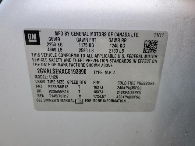 38810813 :رقم المزاد ، 2GKALSEKXC6193890 vin ، 2012 Gmc Terrain Sle مزاد بيع
