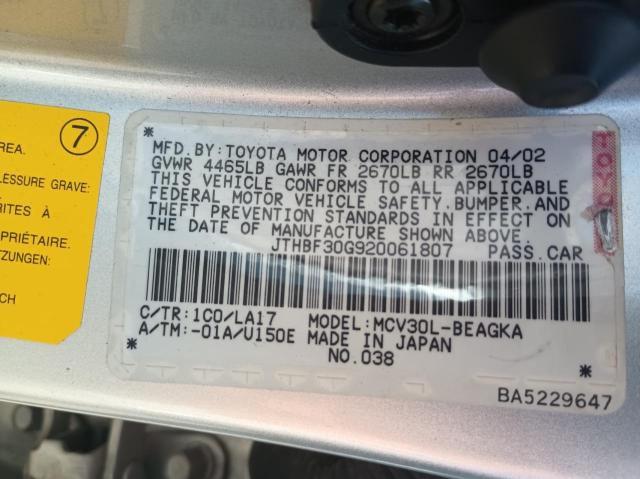 Продаж на аукціоні авто 2002 Lexus Es 300, vin: JTHBF30G920061807, номер лоту: 38989163