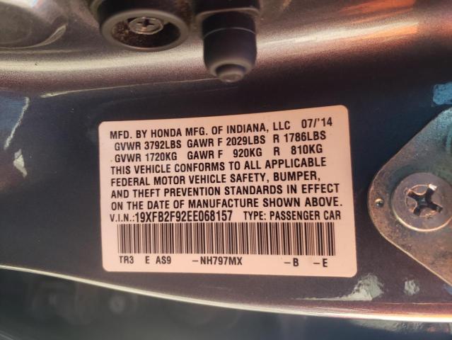 38226563 :رقم المزاد ، 19XFB2F92EE068157 vin ، 2014 Honda Civic Exl مزاد بيع