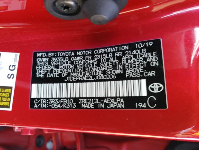 Aukcja sprzedaży 2020 Toyota Corolla Le, vin: JTDEPRAE2LJ080206, numer aukcji: 38699303