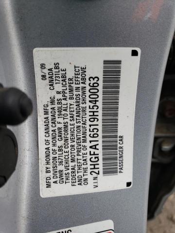 38088693 :رقم المزاد ، 2HGFA16519H540063 vin ، 2009 Honda Civic Lx مزاد بيع