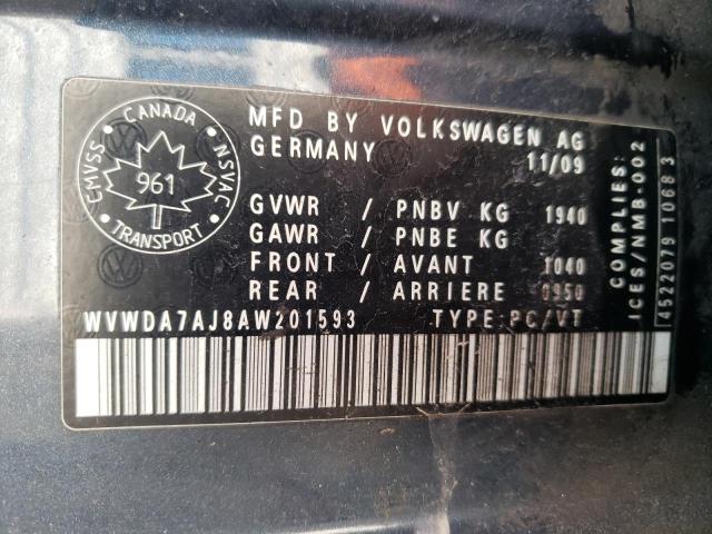 38937813 :رقم المزاد ، WVWDA7AJ8AW201593 vin ، 2010 Volkswagen Golf مزاد بيع