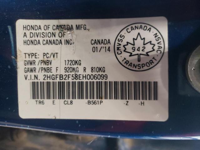 Продажа на аукционе авто 2014 Honda Civic Lx, vin: 2HGFB2F58EH006099, номер лота: 38338833