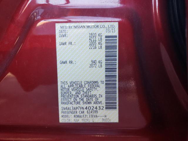 2015 Nissan Altima 2.5 მანქანა იყიდება აუქციონზე, vin: 1N4AL3AP7FN402432, აუქციონის ნომერი: 37439643