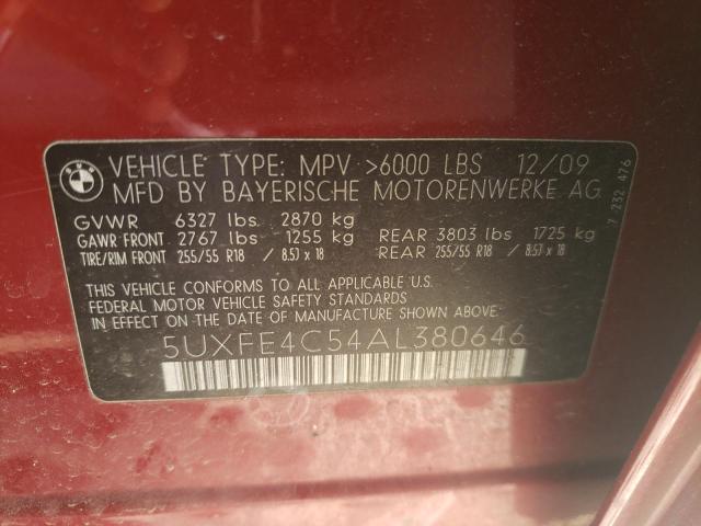 39359203 :رقم المزاد ، 5UXFE4C54AL380646 vin ، 2010 Bmw X5 Xdrive30i مزاد بيع