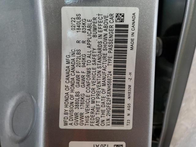 Продаж на аукціоні авто 2022 Honda Civic Sport, vin: 2HGFE2F5XNH568724, номер лоту: 38405553
