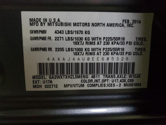 Aukcja sprzedaży 2014 Mitsubishi Rvr Gt, vin: 4A4AJ4AU0EE605326, numer aukcji: 39761243