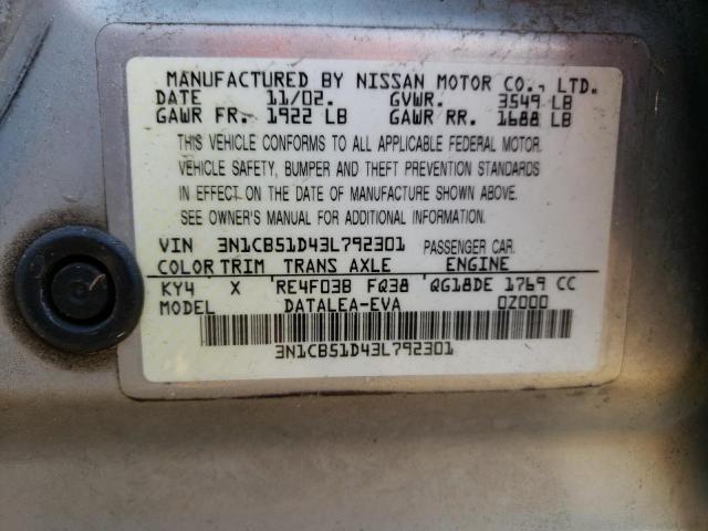 Aukcja sprzedaży 2003 Nissan Sentra Xe, vin: 3N1CB51D43L792301, numer aukcji: 39784783