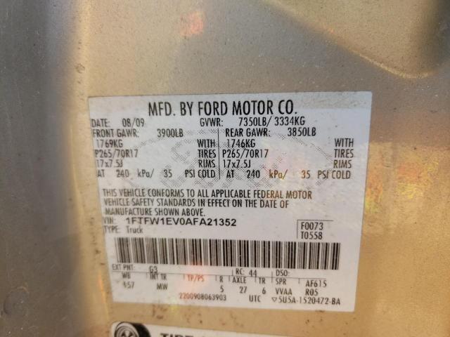 39125273 :رقم المزاد ، 1FTFW1EV0AFA21352 vin ، 2010 Ford F150 Supercrew مزاد بيع