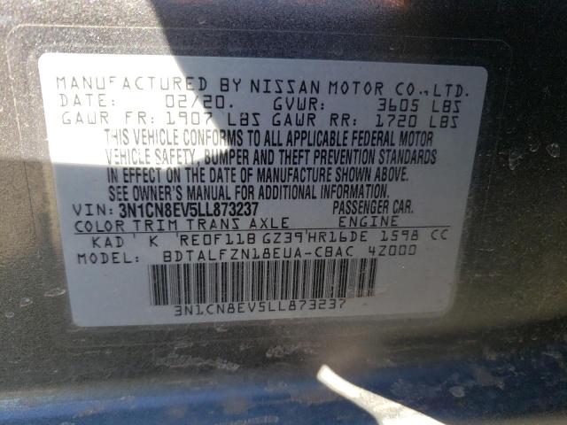 39749203 :رقم المزاد ، 3N1CN8EV5LL873237 vin ، 2020 Nissan Versa Sv مزاد بيع