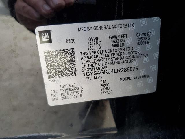 38803353 :رقم المزاد ، 1GYS4GKJ4LR286876 vin ، 2020 Cadillac Escalade Esv مزاد بيع