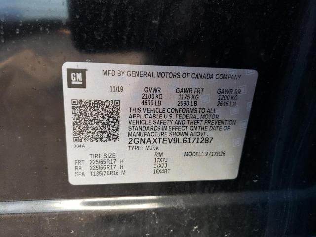 Aukcja sprzedaży 2020 Chevrolet Equinox Lt, vin: 2GNAXTEV9L6171287, numer aukcji: 39501453