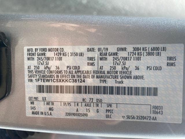 2019 Ford F150 Supercrew მანქანა იყიდება აუქციონზე, vin: 1FTEW1C5XKKC38124, აუქციონის ნომერი: 40302623