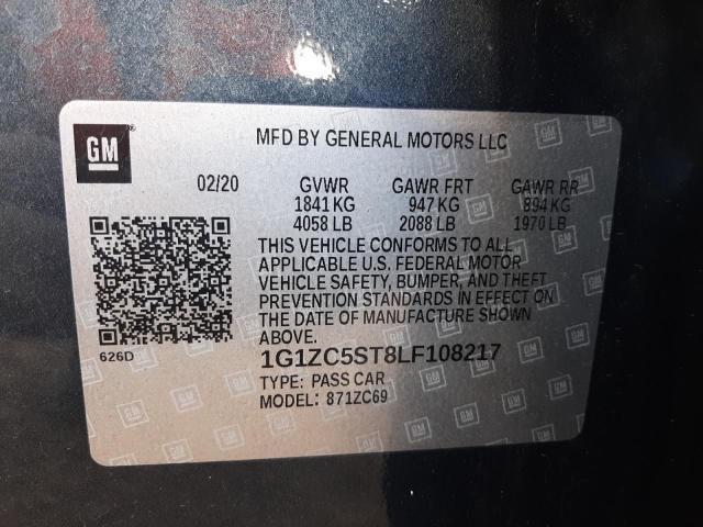 Aukcja sprzedaży 2020 Chevrolet Malibu Ls, vin: 1G1ZC5ST8LF108217, numer aukcji: 39739943