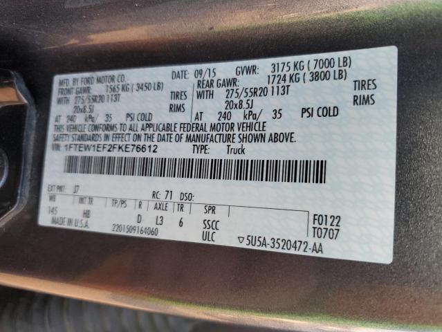 40609913 :رقم المزاد ، 1FTEW1EF2FKE76612 vin ، 2015 Ford F150 Supercrew مزاد بيع