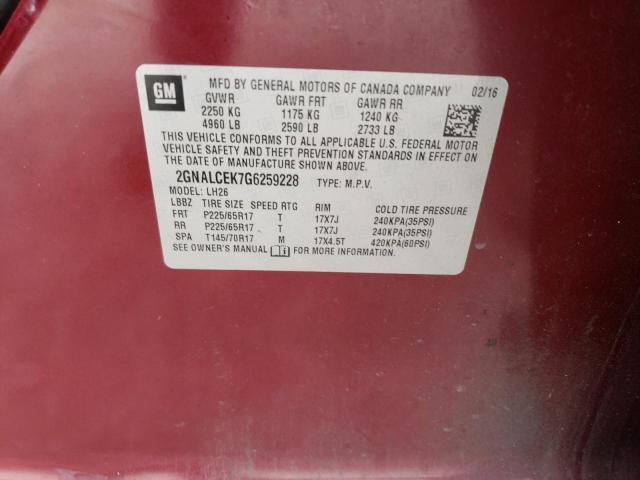 40266643 :رقم المزاد ، 2GNALCEK7G6259228 vin ، 2016 Chevrolet Equinox Lt مزاد بيع