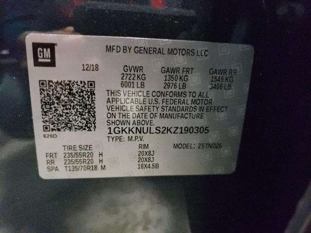 40626703 :رقم المزاد ، 1GKKNULS2KZ190305 vin ، 2019 Gmc Acadia Slt-1 مزاد بيع