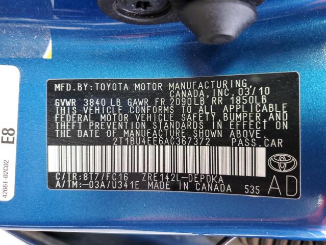Продажа на аукционе авто 2010 Toyota Corolla Base, vin: 2T1BU4EE6AC367372, номер лота: 40628673