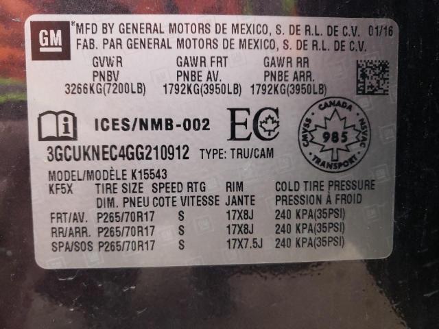 38313233 :رقم المزاد ، 3GCUKNEC4GG210912 vin ، 2016 Chevrolet Silverado K1500 مزاد بيع