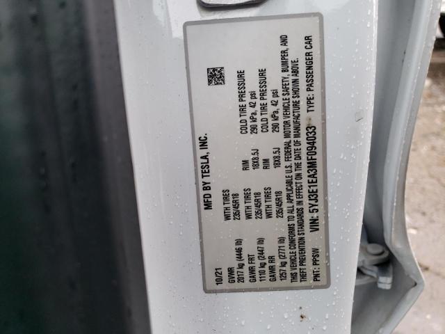 Продаж на аукціоні авто 2021 Tesla Model 3, vin: 5YJ3E1EA3MF094033, номер лоту: 41104973