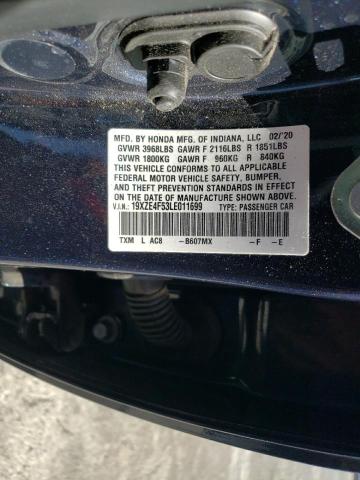 2020 Honda Insight Ex მანქანა იყიდება აუქციონზე, vin: 19XZE4F53LE011699, აუქციონის ნომერი: 41647533