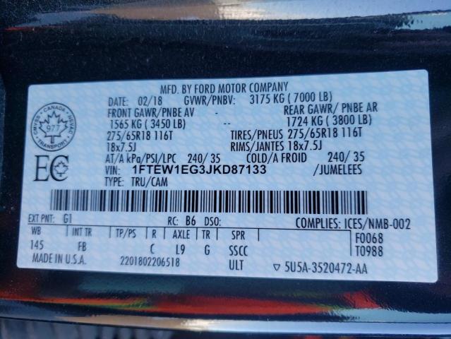 Aukcja sprzedaży 2018 Ford F150 Supercrew, vin: 1FTEW1EG3JKD87133, numer aukcji: 41258563