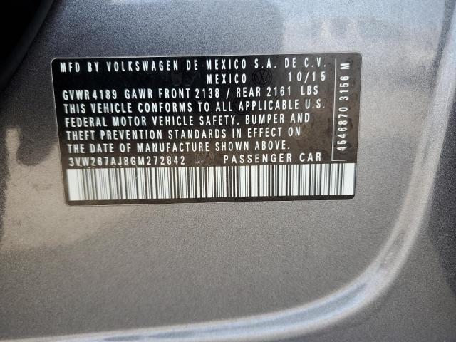 41374633 :رقم المزاد ، 3VW267AJ8GM272842 vin ، 2016 Volkswagen Jetta S مزاد بيع