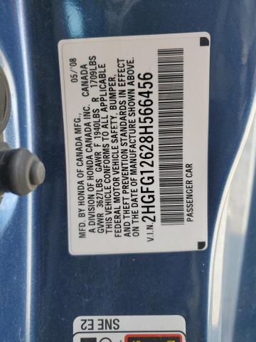 41711793 :رقم المزاد ، 2HGFG12628H566456 vin ، 2008 Honda Civic Lx مزاد بيع