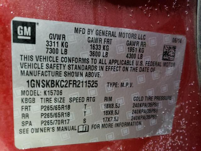Продаж на аукціоні авто 2015 Chevrolet Tahoe K1500 Lt, vin: 1GNSKBKC2FR211525, номер лоту: 41576823