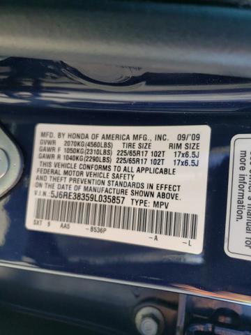 41863413 :رقم المزاد ، 5J6RE38359L035857 vin ، 2009 Honda Cr-v Lx مزاد بيع