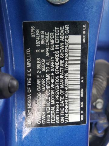 41646213 :رقم المزاد ، SHHFK7H59HU200416 vin ، 2017 Honda Civic Ex مزاد بيع