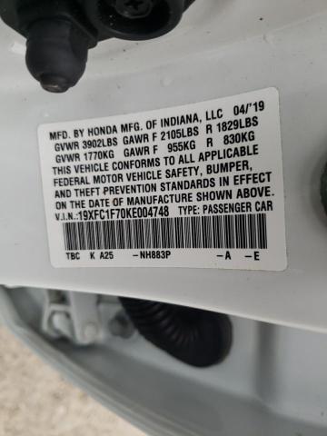 42374433 :رقم المزاد ، 19XFC1F70KE004748 vin ، 2019 Honda Civic Exl مزاد بيع