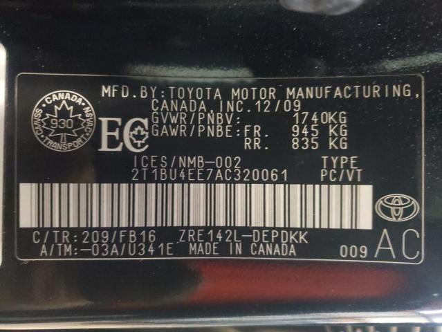 42232013 :رقم المزاد ، 2T1BU4EE7AC320061 vin ، 2010 Toyota Corolla Base مزاد بيع