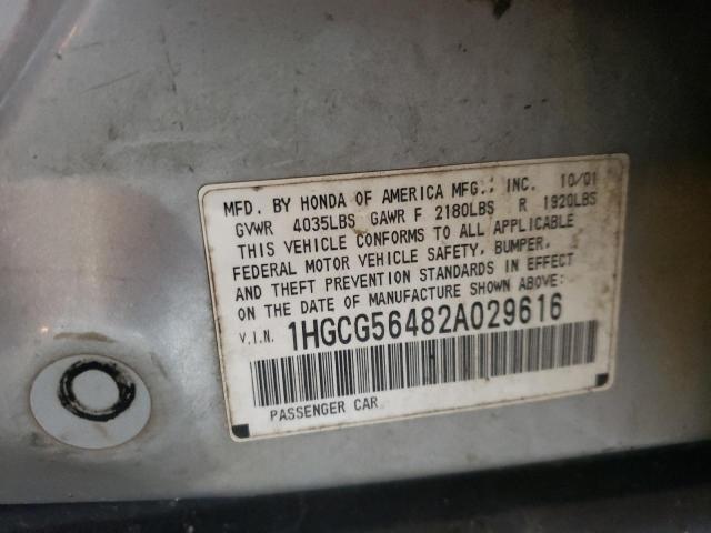 Auction sale of the 2002 Honda Accord Lx, vin: 1HGCG56482A029616, lot number: 42672243